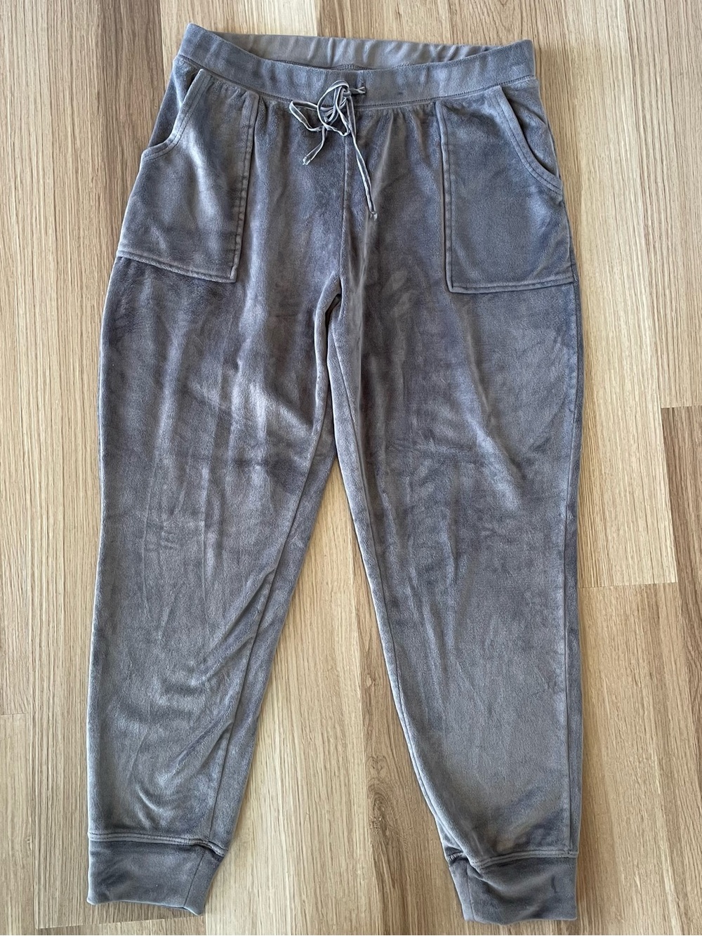 Cynthia Rowley Womens Large Velour PJ Joggers Soft Cozy Pockets Gray Loungewear